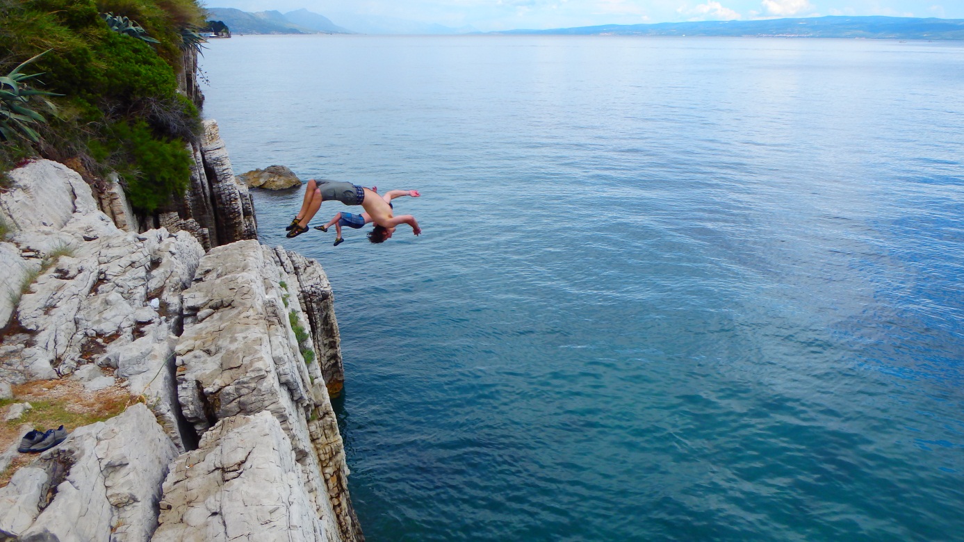 Cliff jumping + deep water soloing.